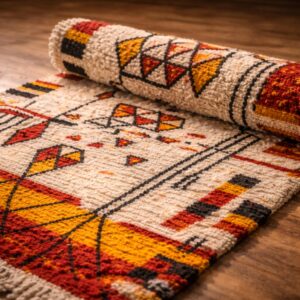 Moroccan Wool Rug 8x10 – Ivory & Taupe Minimalist Grid Rug