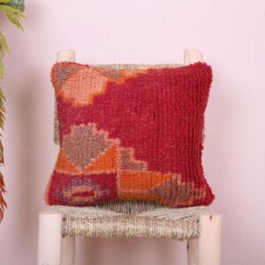 Handmade Wool Pillow – Vintage Boucherouite Berber Cushion