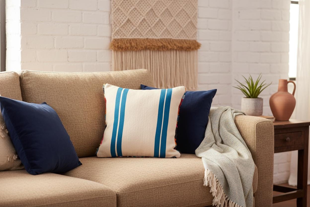 Handmade Moroccan Wool Pillow Cover - Colorful Boucherouite Cushion for Boho Decor