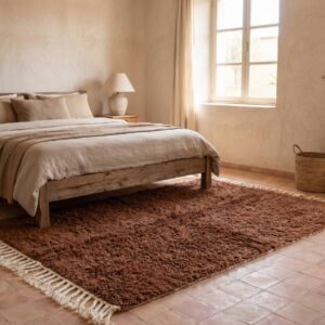 Wool Rug – Solid Brown & Beige Boho Accent Rug