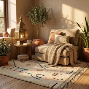 Large Moroccan Wool Rug – Hand-Knotted Abstract Geometric Statement Rug