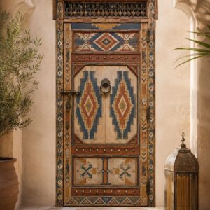 Handcrafted Moroccan Arched Door – with Geometric Amazigh Design