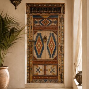 Handcrafted Moroccan Arched Door – with Geometric Amazigh Design