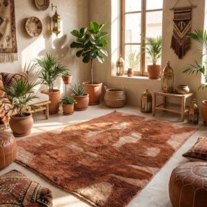 Earthy Wool Rug – Handwoven Brown & Cream Boho Rug