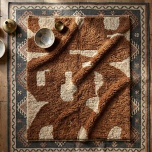Earthy Wool Rug – Handwoven Brown & Cream Boho Rug