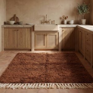 Wool Rug – Solid Brown & Beige Boho Accent Rug