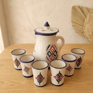 Amazigh Ceramic Piece – Moroccan Pitcher and Cup Set with Hand-Painted Patterns