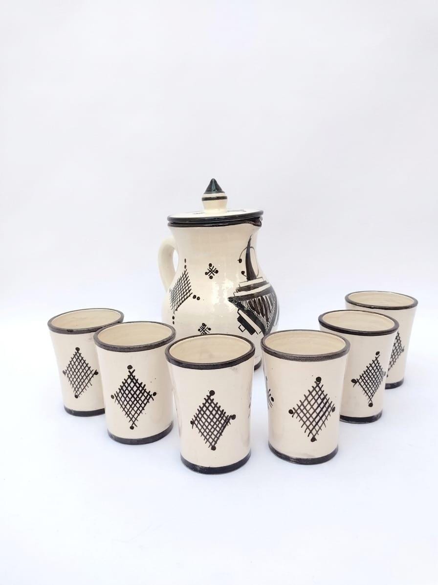 Amazigh Geometric Ceramic Piece – Painted Moroccan Table Detail