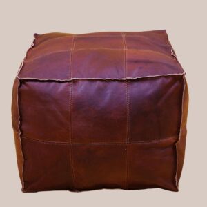 Handmade Leather Pouf – Square Vintage Brown Ottoman