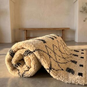 Large Berber Wool Rug – Ivory & Black Diamond Grid Rug