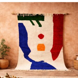Colorful Wool Rug – Abstract Face-Inspired Berber Rug
