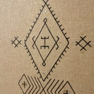 Amazigh Linen Canvas Art – Moroccan Wall Decor in Metallic Green Berber Accent