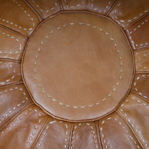 Handmade Moroccan Leather Pouf – Round Brown Leather Ottoman