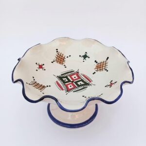 Amazigh Ceramic Piece – Berber Moroccan Footed Fruit Bowl with Geometric Art