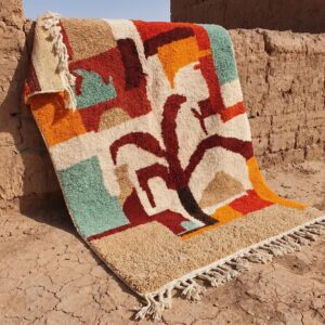 Colorful Berber Wool Rug – Beni Ourain Abstract Tree Atlas Design
