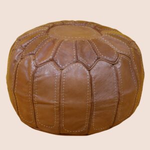 Handmade Moroccan Leather Pouf – Round Brown Leather Ottoman