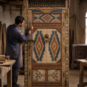 Handcrafted Moroccan Arched Door – with Geometric Amazigh Design