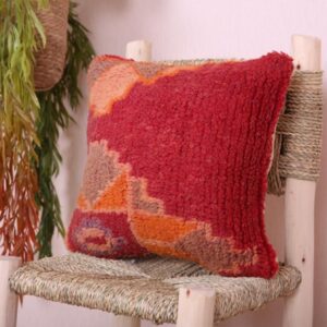 Handmade Wool Pillow – Vintage Boucherouite Berber Cushion