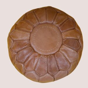 Handmade Moroccan Leather Pouf – Round Brown Leather Ottoman