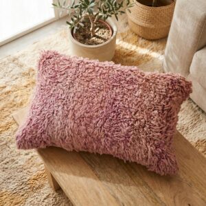 Handmade Wool Pillow – Blush Pink Berber Shag Cushion