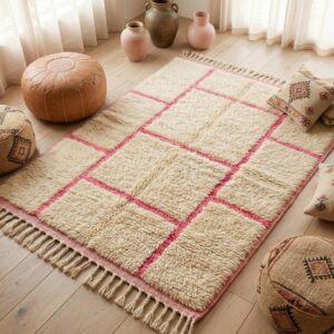 Blush Pink Cotton Rug – Soft Boho Geometric Rug