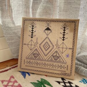 Amazigh Linen Canvas Art "Tazerzit" – Cultural Heritage Decor Berber Accent