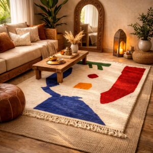 Colorful Wool Rug – Abstract Face-Inspired Berber Rug