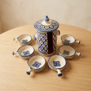 Amazigh Ceramic Piece – Moroccan Nesting Serving Set with Geometric Art