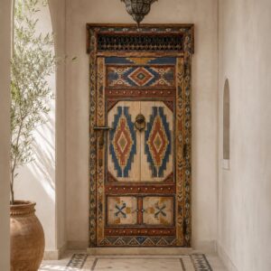 Handcrafted Moroccan Arched Door – with Geometric Amazigh Design