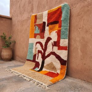 Colorful Berber Wool Rug – Beni Ourain Abstract Tree Atlas Design