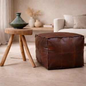 Handmade Leather Pouf – Square Vintage Brown Ottoman