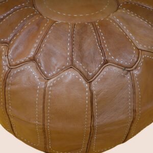 Handmade Moroccan Leather Pouf – Round Brown Leather Ottoman