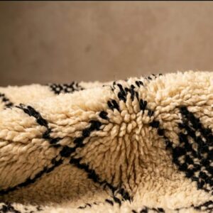 Large Berber Wool Rug – Ivory & Black Diamond Grid Rug