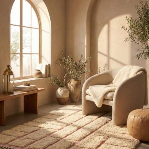 Blush Pink Cotton Rug – Soft Boho Geometric Rug