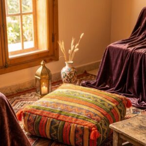 Amazigh Wool Geometric Pouf – Amazigh Floor Cushion Ottoman