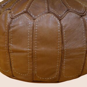 Handmade Moroccan Leather Pouf – Round Brown Leather Ottoman
