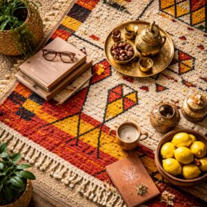 Moroccan Wool Rug 8x10 – Ivory & Taupe Minimalist Grid Rug