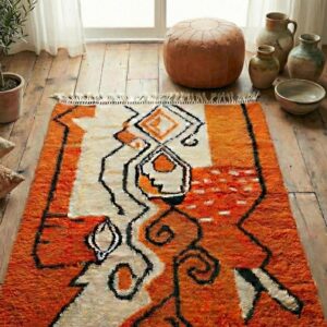 Orange Moroccan Wool Rug – Handwoven Boho Tribal Rug