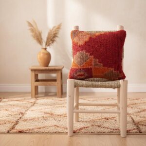 Handmade Wool Pillow – Vintage Boucherouite Berber Cushion