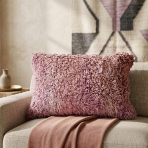 Handmade Wool Pillow – Blush Pink Berber Shag Cushion