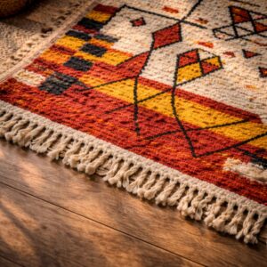 Moroccan Wool Rug 8x10 – Ivory & Taupe Minimalist Grid Rug