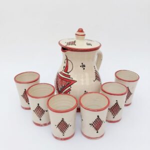 Amazigh Ceramic Piece – Moroccan Pitcher and Cups Pottery Set