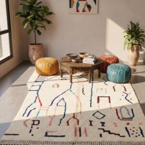 Large Moroccan Wool Rug – Hand-Knotted Abstract Geometric Statement Rug