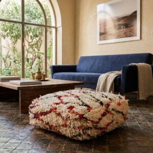 Handmade Wool Pouf – Square Berber-Inspired Floor Cushion