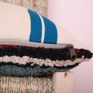 Handmade Moroccan Wool Pillow Cover - Colorful Boucherouite Cushion for Boho Decor