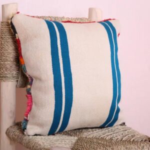 Handmade Moroccan Wool Pillow Cover - Colorful Boucherouite Cushion for Boho Decor