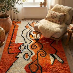 Orange Moroccan Wool Rug – Handwoven Boho Tribal Rug