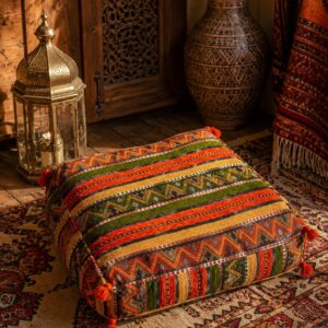 Amazigh Wool Geometric Pouf – Amazigh Floor Cushion Ottoman