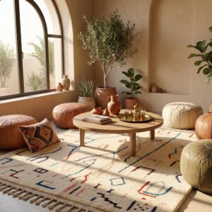 Large Moroccan Wool Rug – Hand-Knotted Abstract Geometric Statement Rug