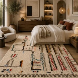 Abstract Amazigh Berber Wool Rug – Ivory Geometric Atlas Inspired Carpet